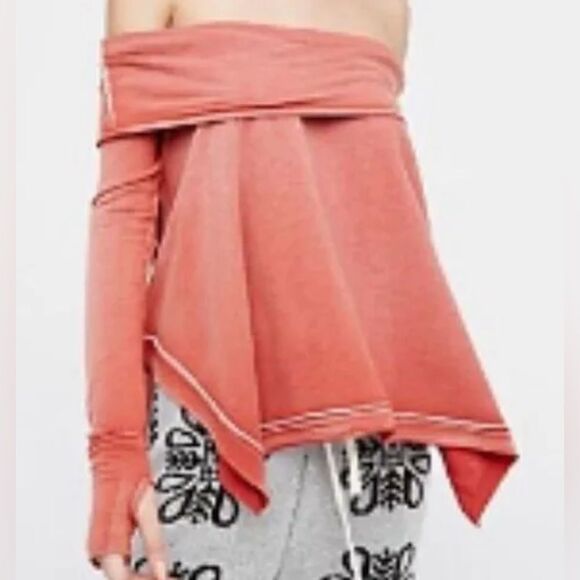 Free People Off Shoulder Modal Blend Long Sleeve Asymmetrical Hem Blouse M - Picture 1 of 12